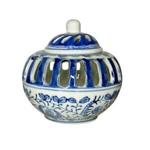 Canton Blue & White Two's Company Porcelain Potpourri Incense Jar
